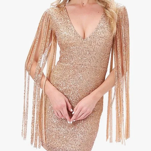 Dresses | Mini Party Dress Rose Gold With Sequin Size S | Poshmark